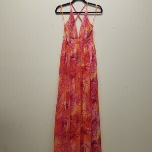 Akira Floral Orange floral print long dress